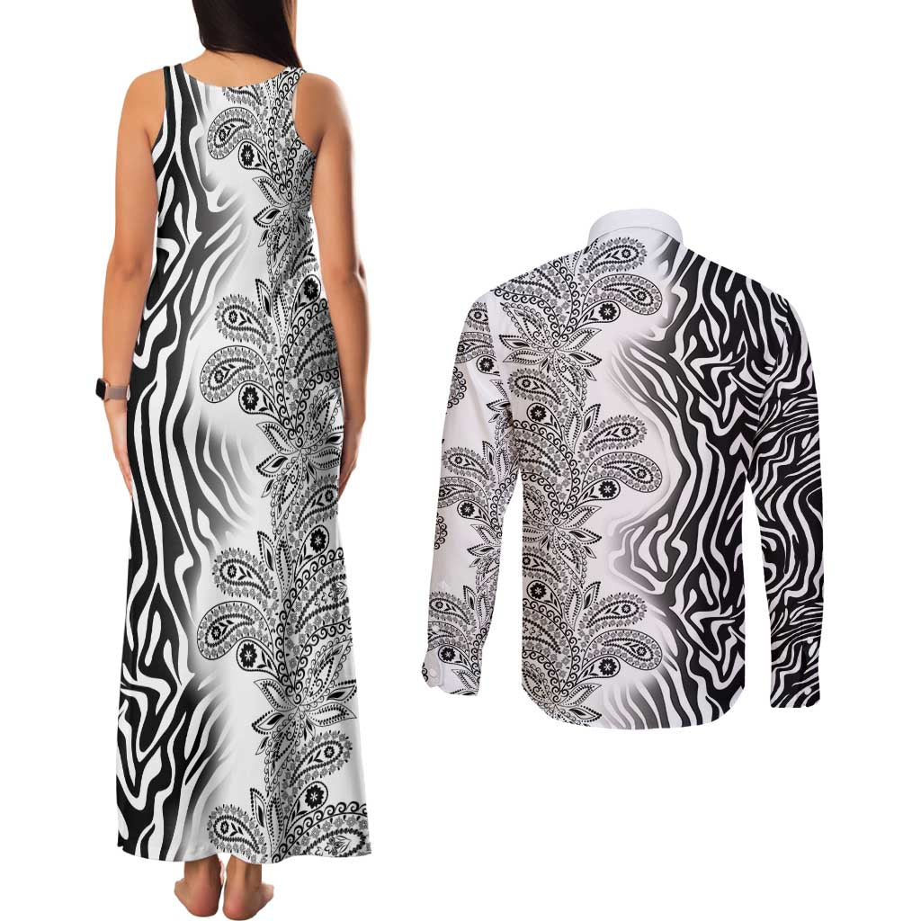 Africa Zebra Mix Paisley Tribal Pattern Couples Matching Tank Maxi Dress and Long Sleeve Button Shirt LT9 - Wonder Print Shop