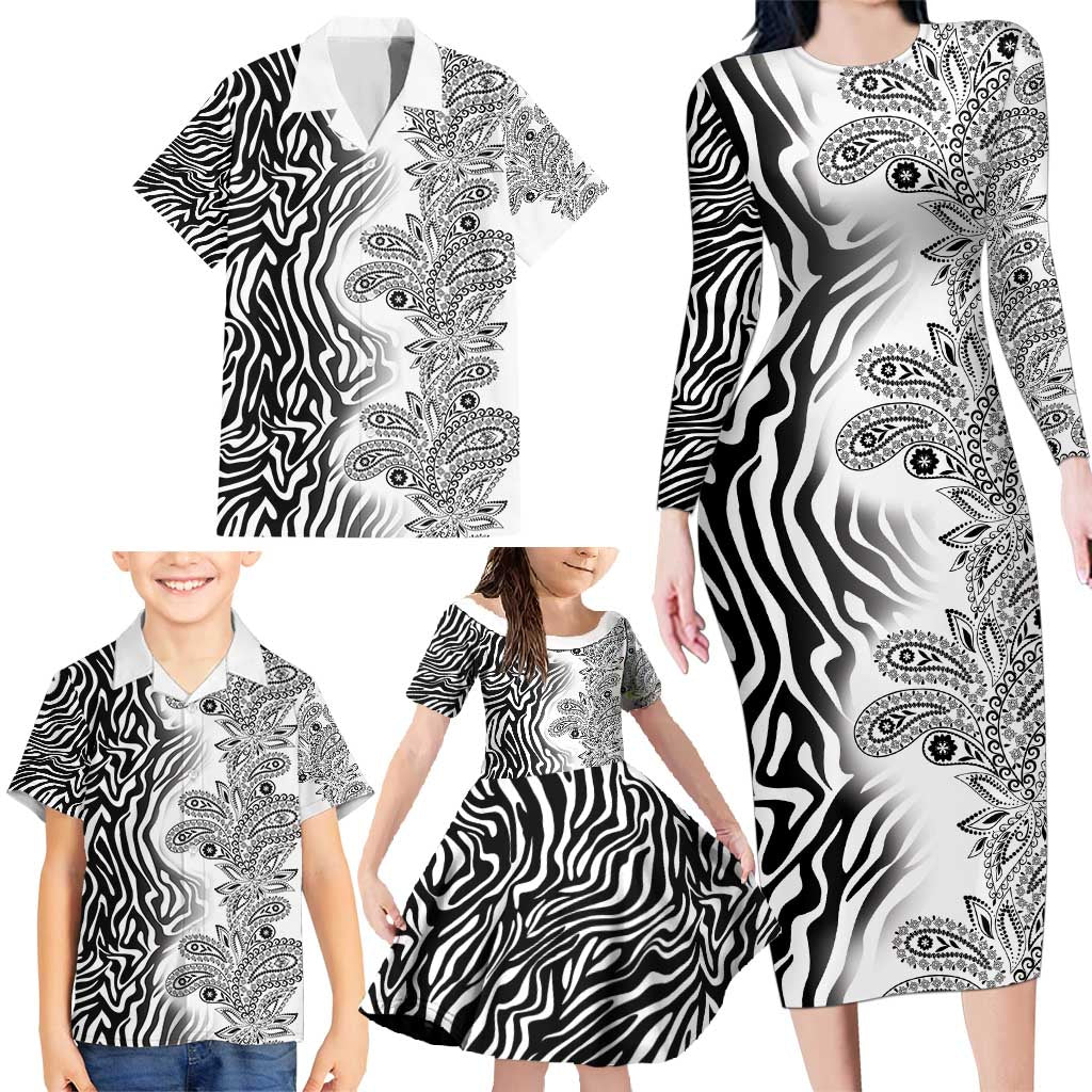 Africa Zebra Mix Paisley Tribal Pattern Family Matching Long Sleeve Bodycon Dress and Hawaiian Shirt LT9 - Wonder Print Shop
