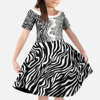 Africa Zebra Mix Paisley Tribal Pattern Family Matching Off The Shoulder Long Sleeve Dress and Hawaiian Shirt - Wonder Print Shop