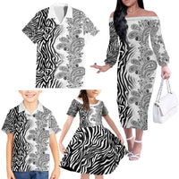 Africa Zebra Mix Paisley Tribal Pattern Family Matching Off The Shoulder Long Sleeve Dress and Hawaiian Shirt - Wonder Print Shop