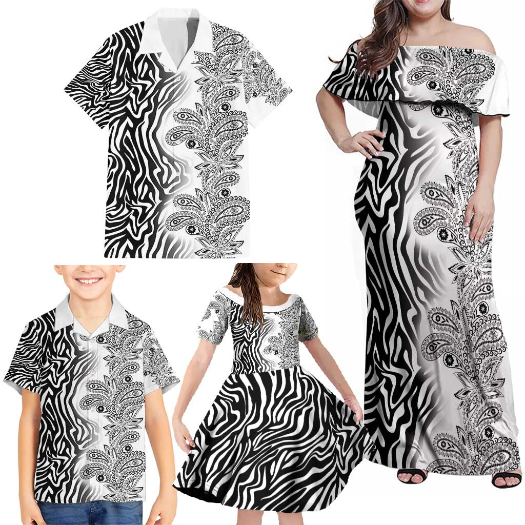 Africa Zebra Mix Paisley Tribal Pattern Family Matching Off Shoulder Maxi Dress and Hawaiian Shirt LT9 - Wonder Print Shop