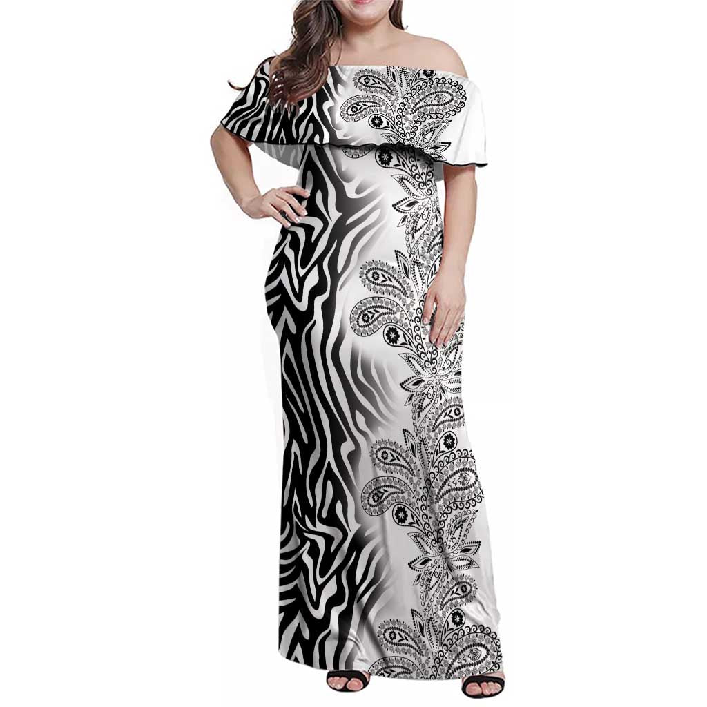 Africa Zebra Mix Paisley Tribal Pattern Family Matching Off Shoulder Maxi Dress and Hawaiian Shirt LT9 - Wonder Print Shop
