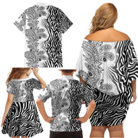 Africa Zebra Mix Paisley Tribal Pattern Family Matching Off Shoulder Short Dress and Hawaiian Shirt LT9 - Wonder Print Shop