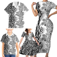 Africa Zebra Mix Paisley Tribal Pattern Family Matching Short Sleeve Bodycon Dress and Hawaiian Shirt - Wonder Print Shop