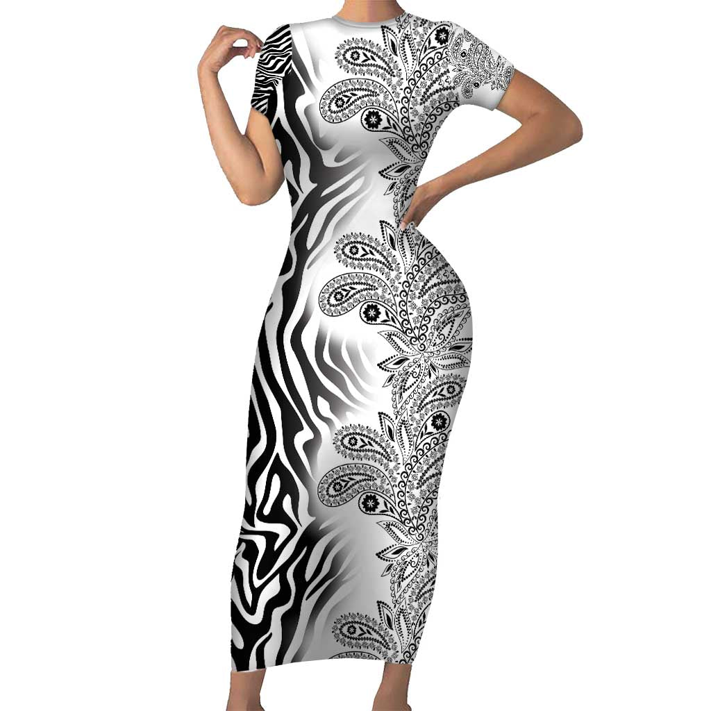 Africa Zebra Mix Paisley Tribal Pattern Family Matching Short Sleeve Bodycon Dress and Hawaiian Shirt - Wonder Print Shop