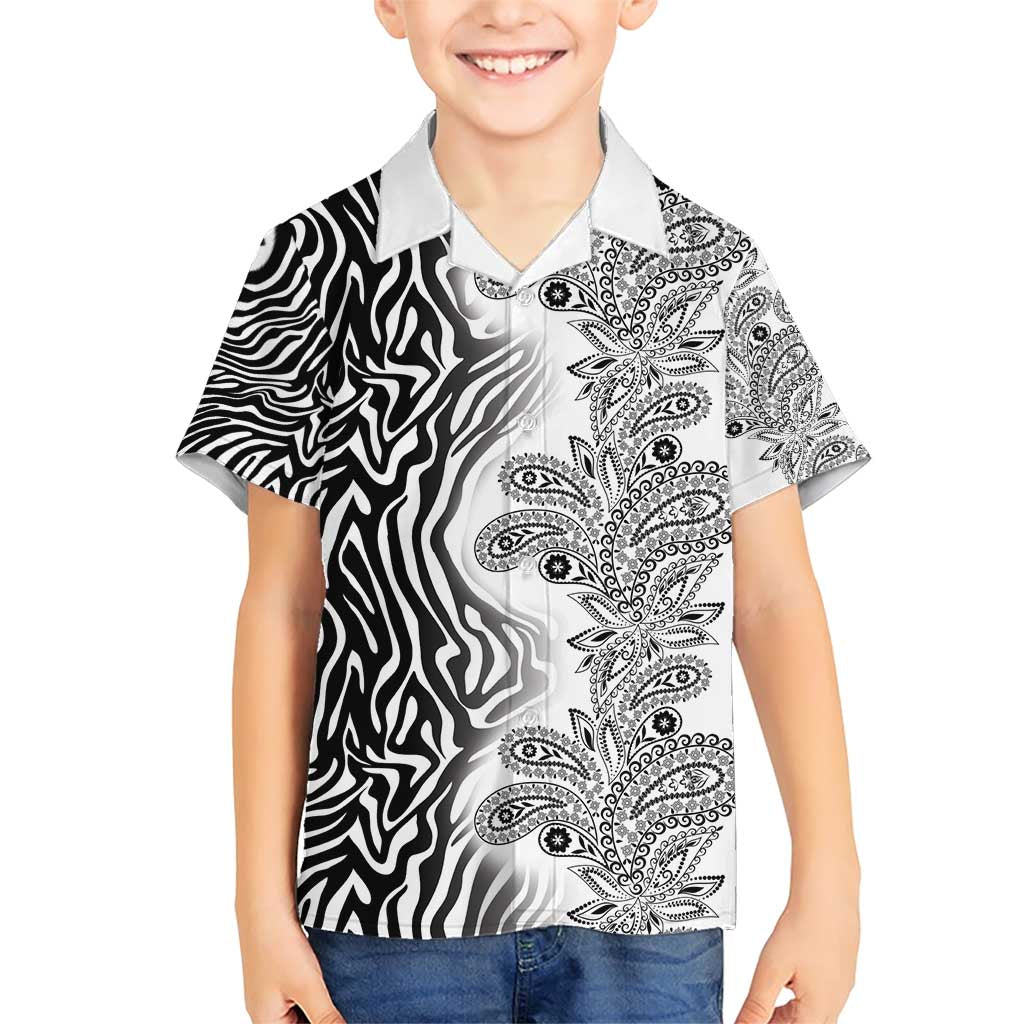 Africa Zebra Mix Paisley Tribal Pattern Family Matching Short Sleeve Bodycon Dress and Hawaiian Shirt - Wonder Print Shop