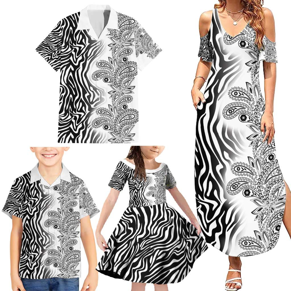 Africa Zebra Mix Paisley Tribal Pattern Family Matching Summer Maxi Dress and Hawaiian Shirt - Wonder Print Shop