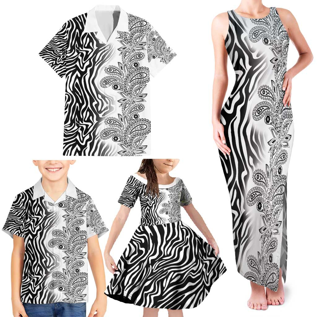 Africa Zebra Mix Paisley Tribal Pattern Family Matching Tank Maxi Dress and Hawaiian Shirt - Wonder Print Shop