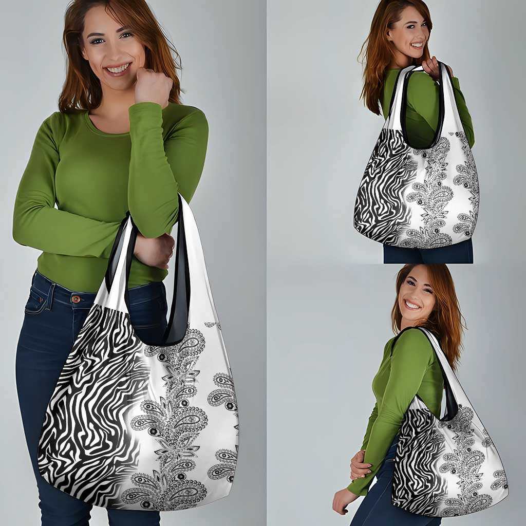 Africa Zebra Mix Paisley Tribal Pattern Grocery Bag