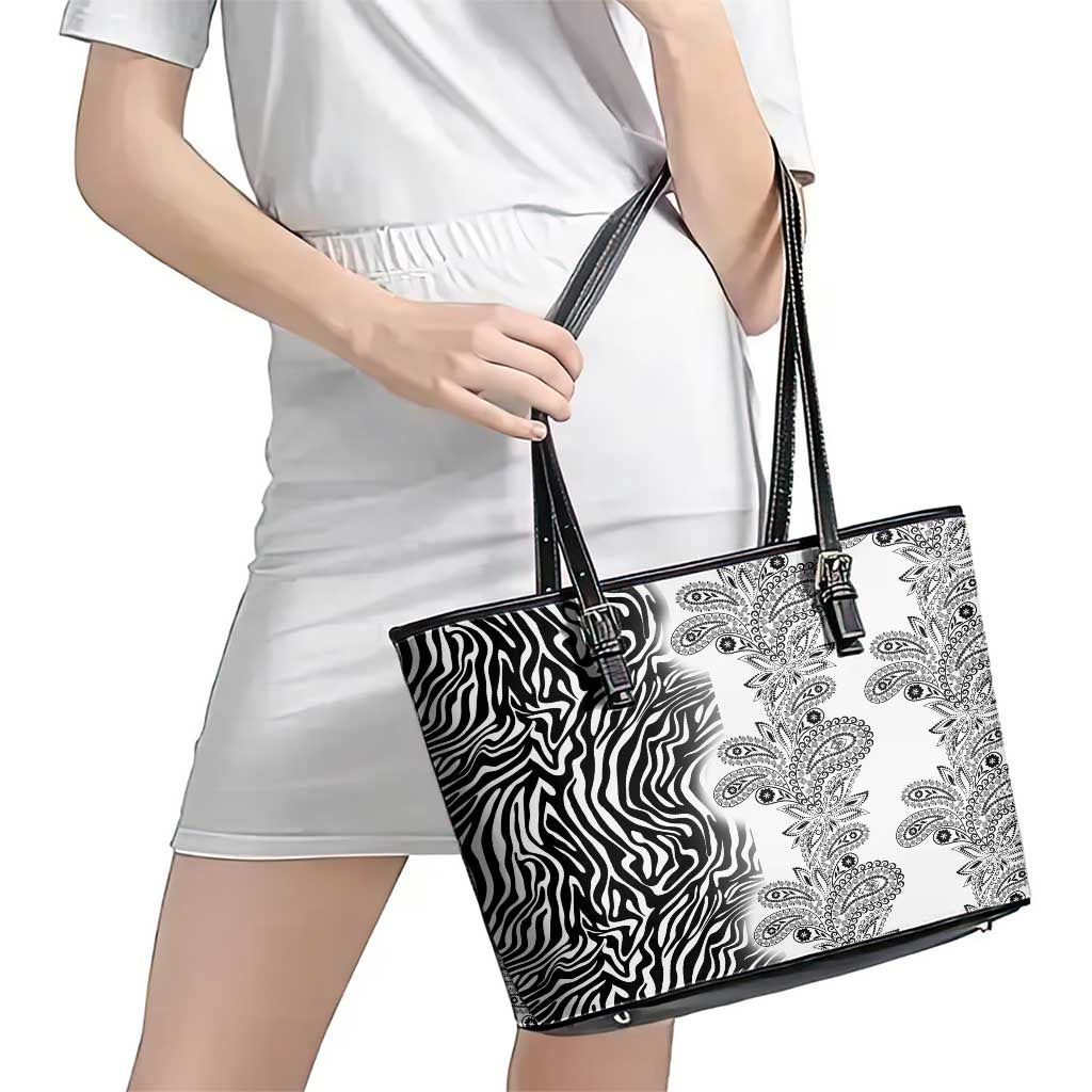 Africa Zebra Mix Paisley Tribal Pattern Leather Tote Bag - Wonder Print Shop