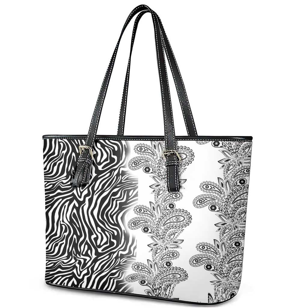 Africa Zebra Mix Paisley Tribal Pattern Leather Tote Bag - Wonder Print Shop