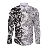 Africa Zebra Mix Paisley Tribal Pattern Long Sleeve Button Shirt - Wonder Print Shop