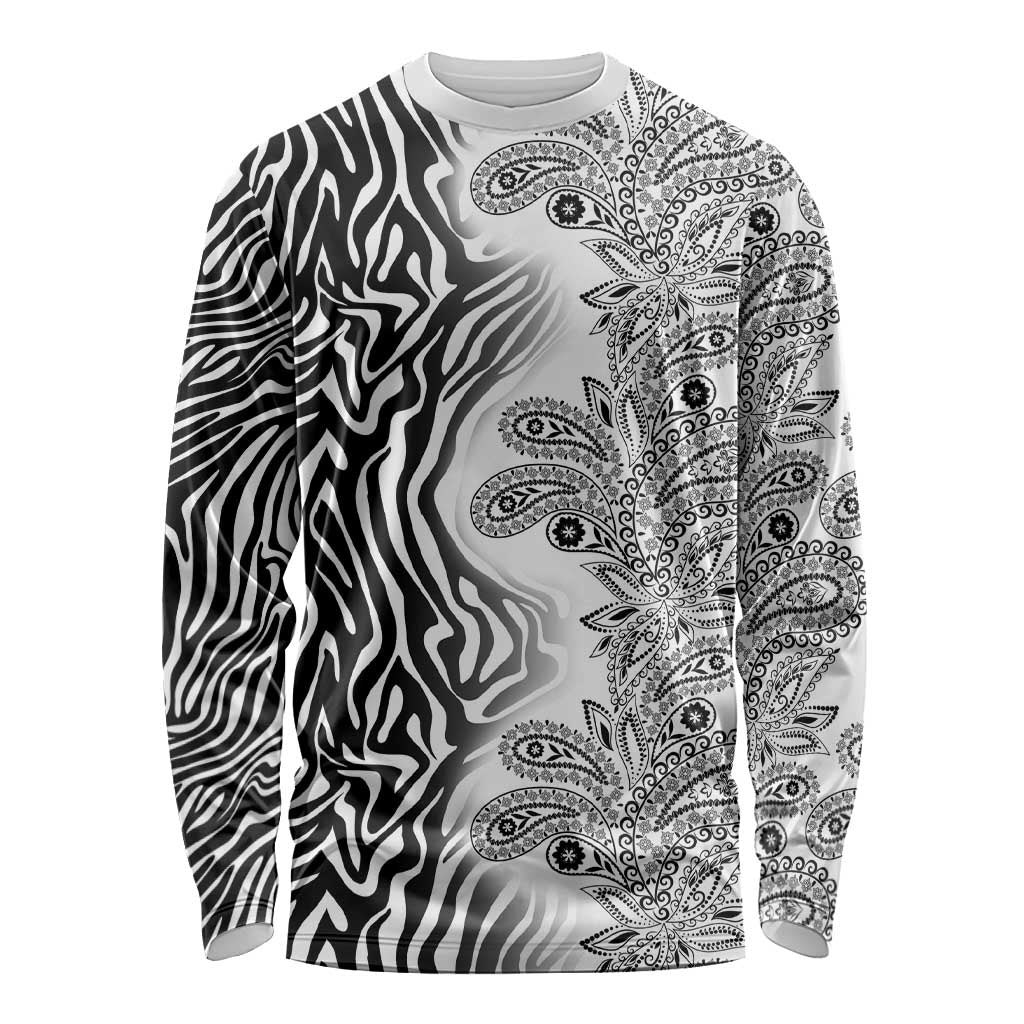 Africa Zebra Mix Paisley Tribal Pattern Long Sleeve Shirt - Wonder Print Shop