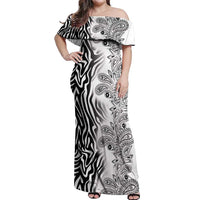Africa Zebra Mix Paisley Tribal Pattern Off Shoulder Maxi Dress - Wonder Print Shop