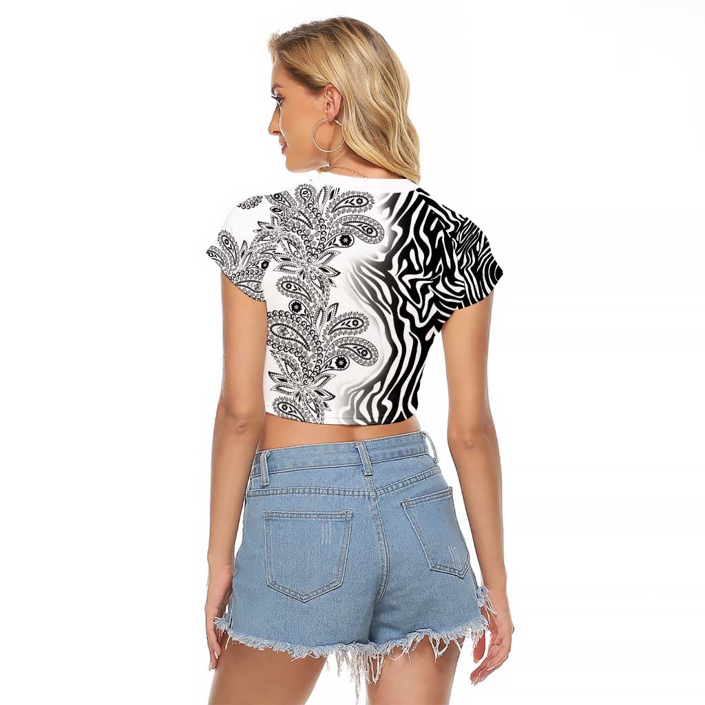Africa Zebra Mix Paisley Tribal Pattern Raglan Cropped T Shirt - Wonder Print Shop
