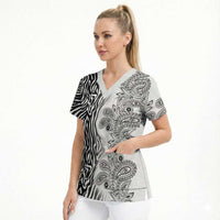 Africa Zebra Mix Paisley Tribal Pattern Scrub Top