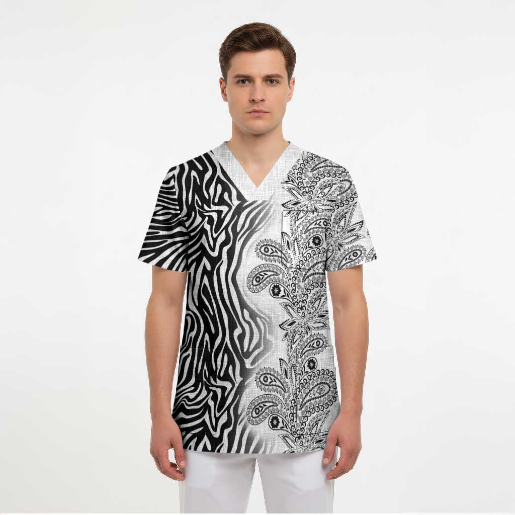 Africa Zebra Mix Paisley Tribal Pattern Scrub Top