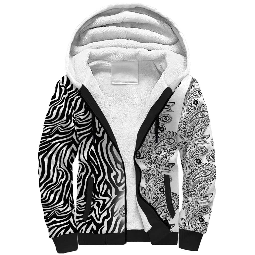 Africa Zebra Mix Paisley Tribal Pattern Sherpa Hoodie - Wonder Print Shop