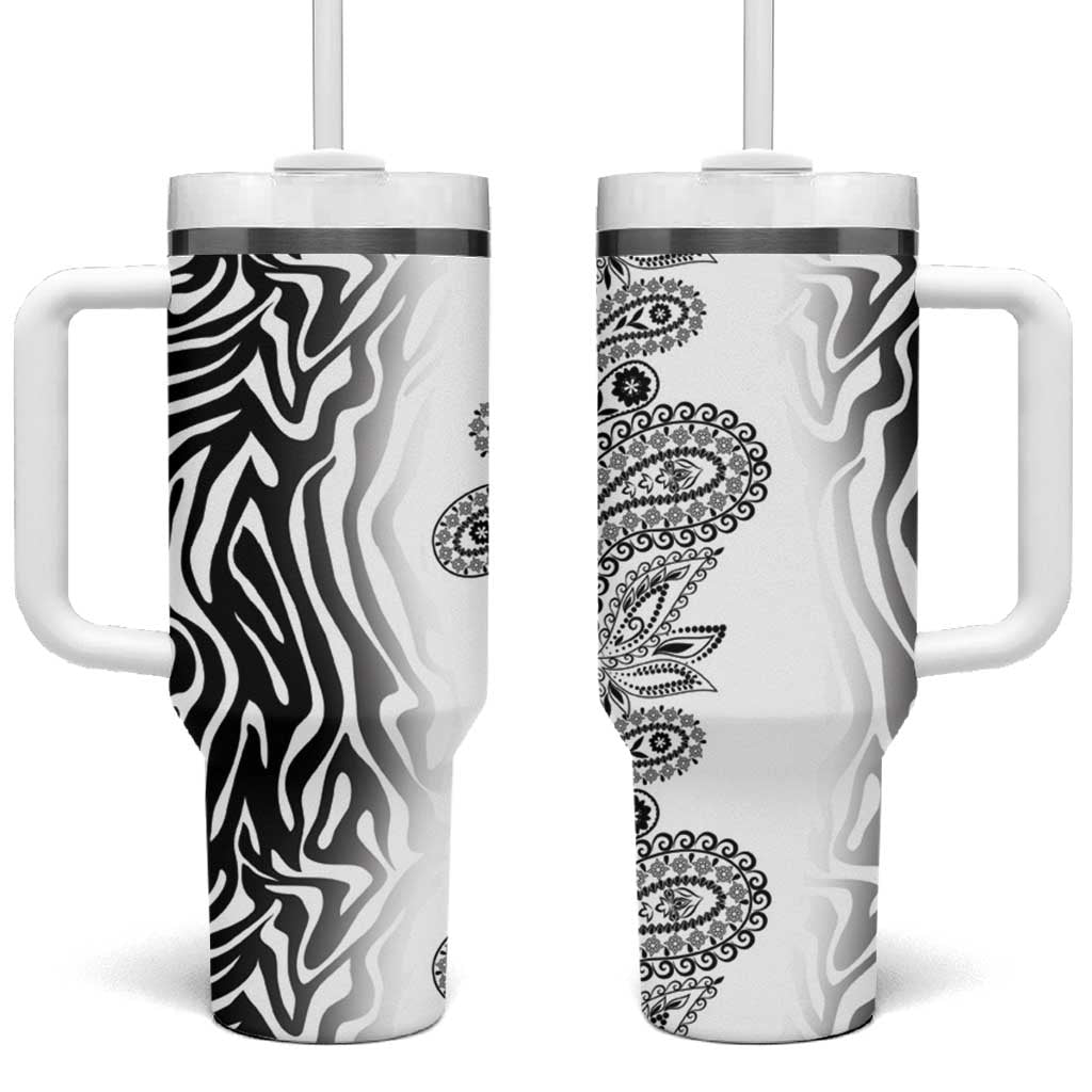 Africa Zebra Mix Paisley Tribal Pattern Tumbler With Handle - Wonder Print Shop