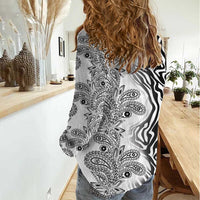 Africa Zebra Mix Paisley Tribal Pattern Women Casual Shirt - Wonder Print Shop