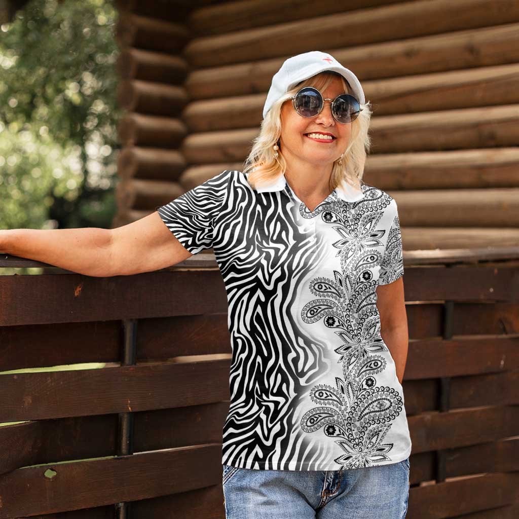 Africa Zebra Mix Paisley Tribal Pattern Women Polo Shirt - Wonder Print Shop