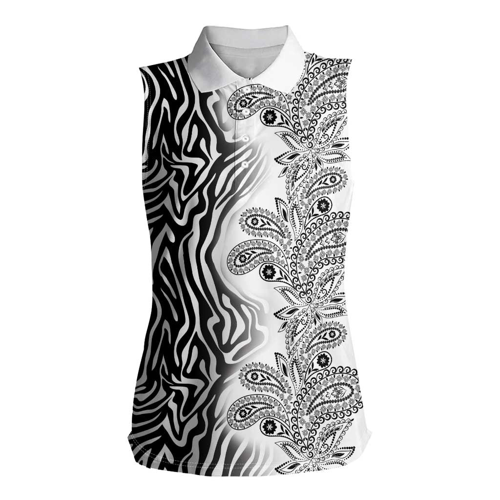Africa Zebra Mix Paisley Tribal Pattern Women Sleeveless Polo Shirt - Wonder Print Shop