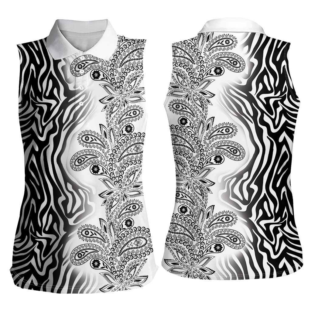 Africa Zebra Mix Paisley Tribal Pattern Women Sleeveless Polo Shirt - Wonder Print Shop