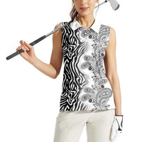 Africa Zebra Mix Paisley Tribal Pattern Women Sleeveless Polo Shirt - Wonder Print Shop