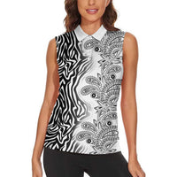 Africa Zebra Mix Paisley Tribal Pattern Women Sleeveless Polo Shirt - Wonder Print Shop