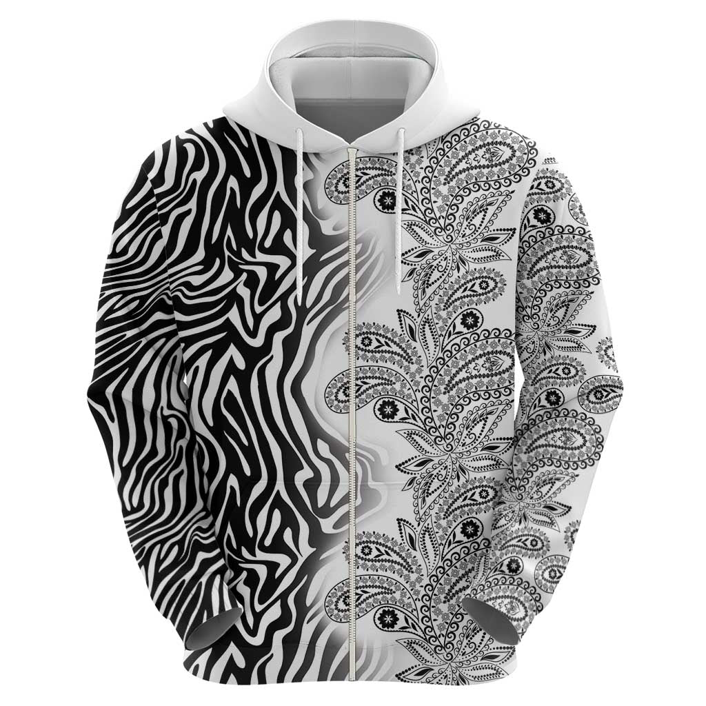 Africa Zebra Mix Paisley Tribal Pattern Zip Hoodie - Wonder Print Shop