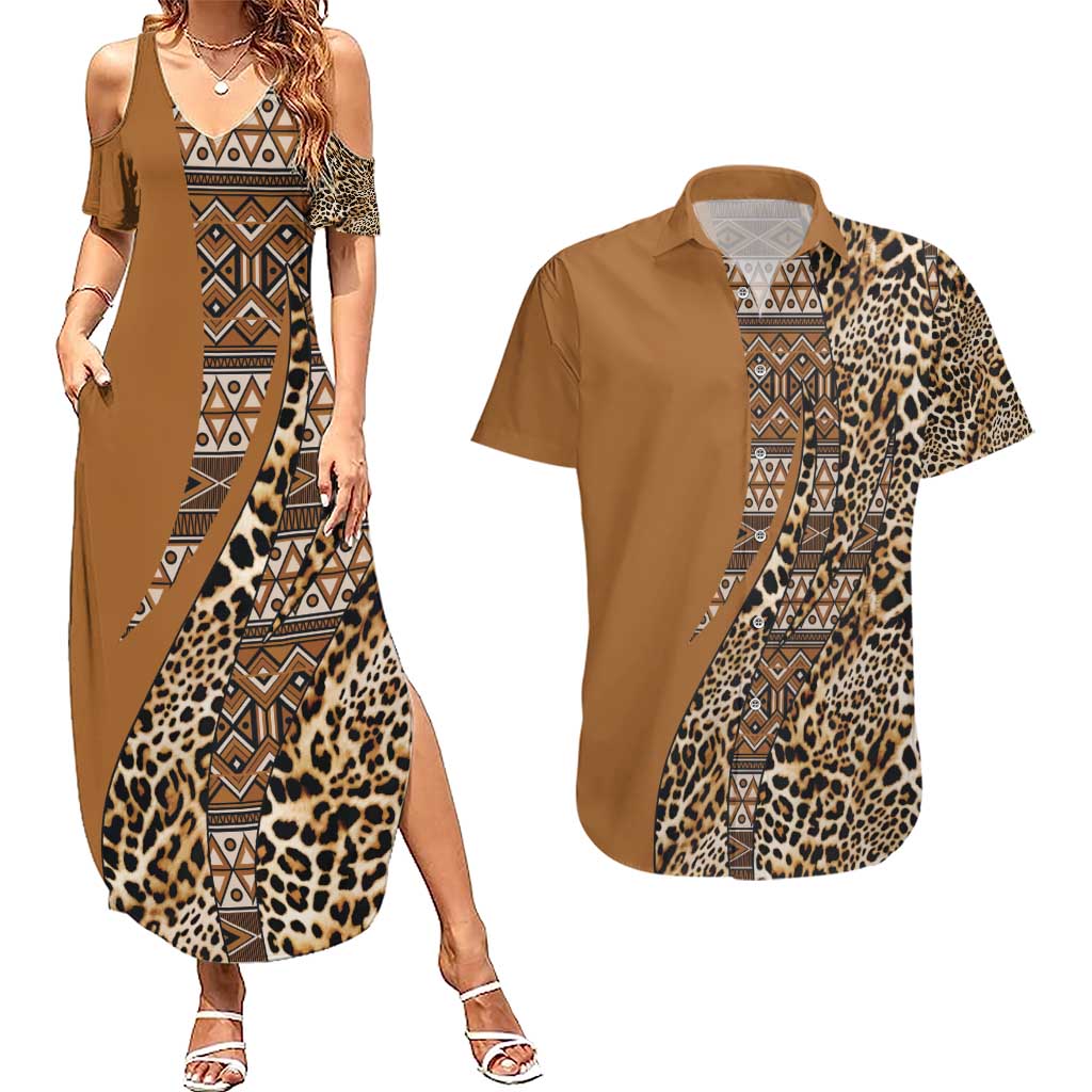 Africa Leopard Mix Native Tribal Pattern Couples Matching Summer Maxi Dress and Hawaiian Shirt LT9 - Wonder Print Shop