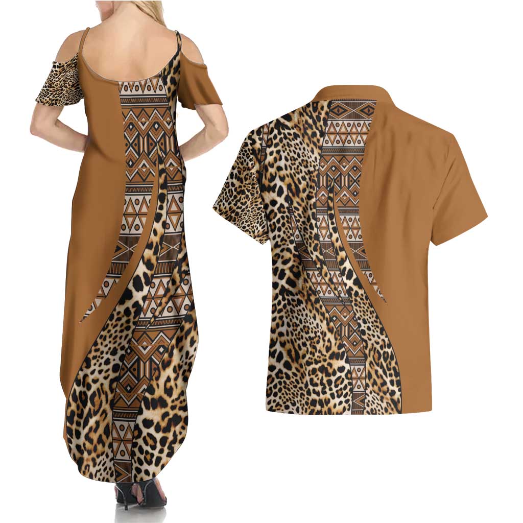 Africa Leopard Mix Native Tribal Pattern Couples Matching Summer Maxi Dress and Hawaiian Shirt LT9 - Wonder Print Shop