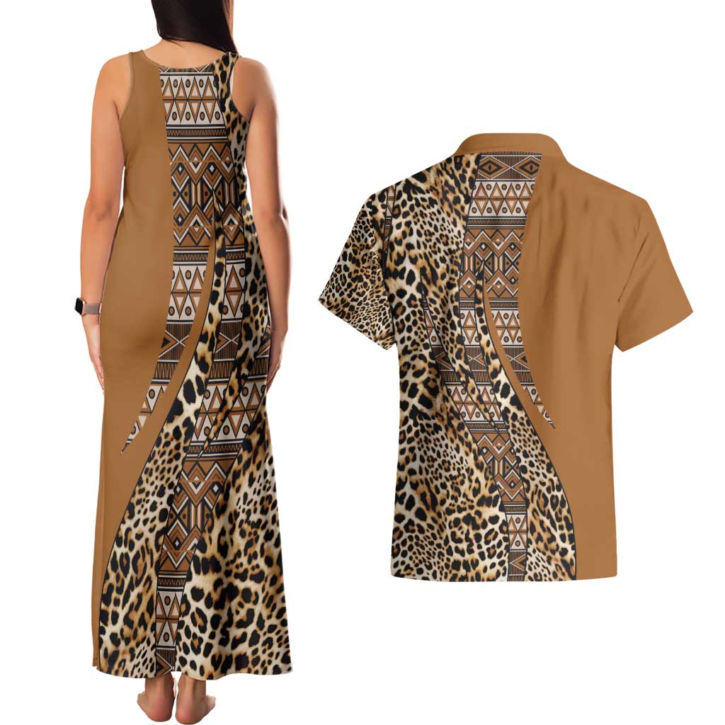 Africa Leopard Mix Native Tribal Pattern Couples Matching Tank Maxi Dress and Hawaiian Shirt LT9 - Wonder Print Shop