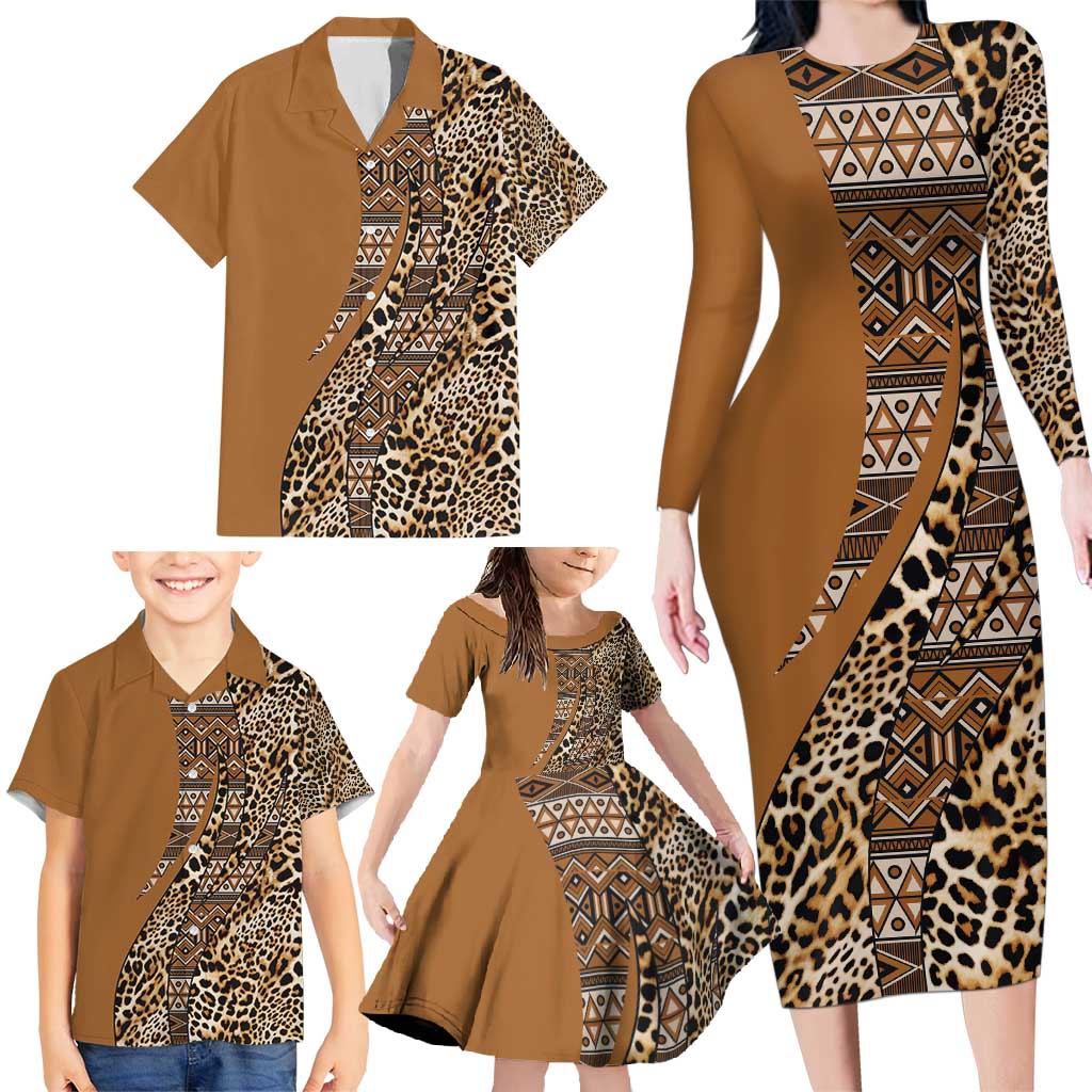 Africa Leopard Mix Native Tribal Pattern Family Matching Long Sleeve Bodycon Dress and Hawaiian Shirt LT9 - Wonder Print Shop