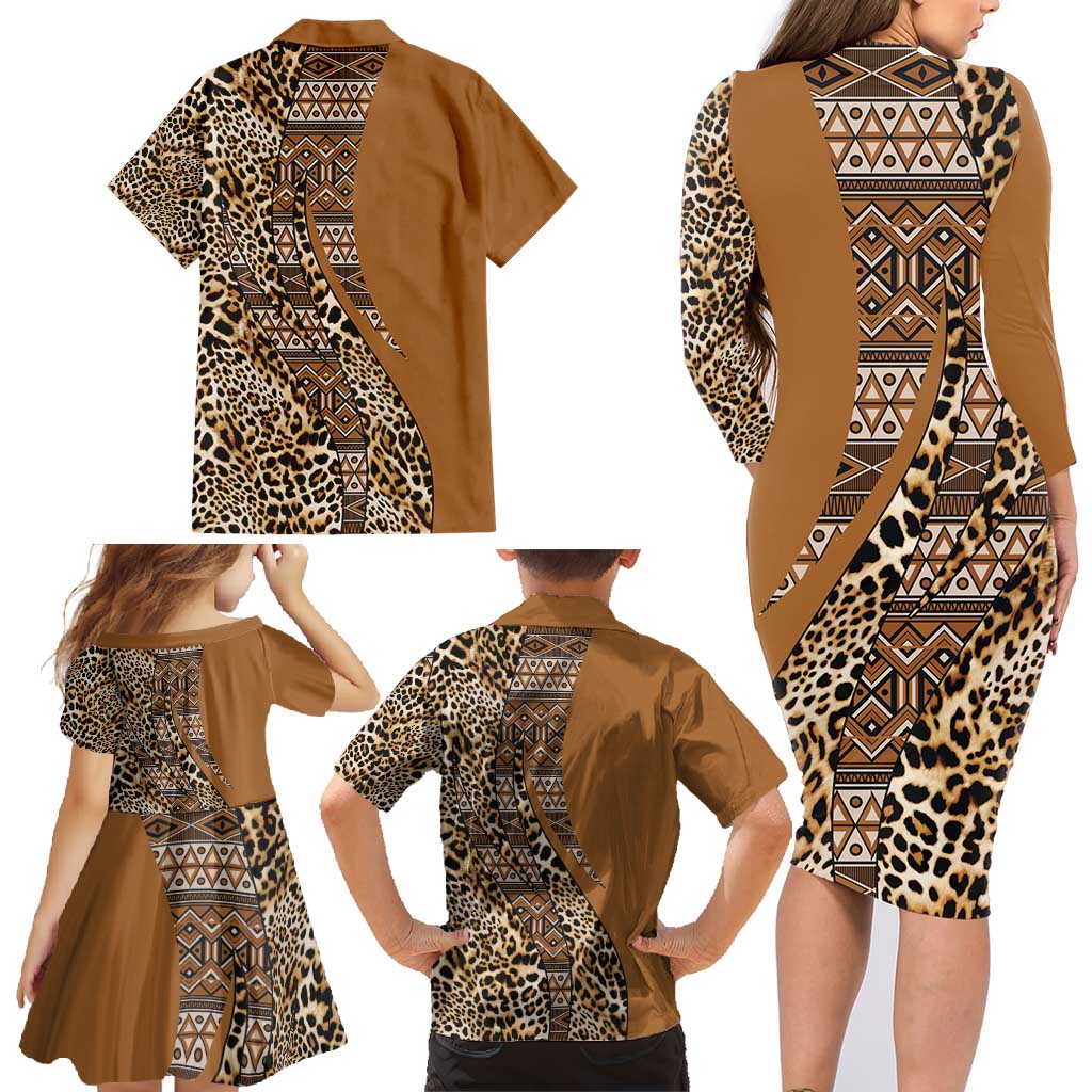 Africa Leopard Mix Native Tribal Pattern Family Matching Long Sleeve Bodycon Dress and Hawaiian Shirt LT9 - Wonder Print Shop