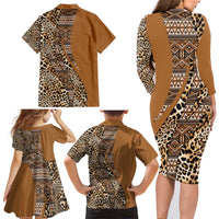 Africa Leopard Mix Native Tribal Pattern Family Matching Long Sleeve Bodycon Dress and Hawaiian Shirt LT9 - Wonder Print Shop
