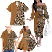Africa Leopard Mix Native Tribal Pattern Family Matching Off The Shoulder Long Sleeve Dress and Hawaiian Shirt - Wonder Print Shop