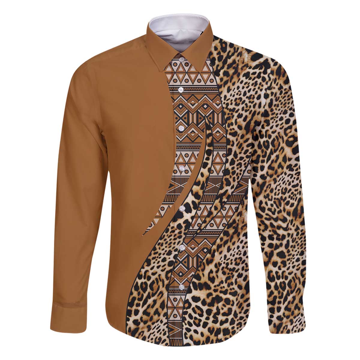 Africa Leopard Mix Native Tribal Pattern Family Matching Off The Shoulder Long Sleeve Dress and Hawaiian Shirt - Wonder Print Shop