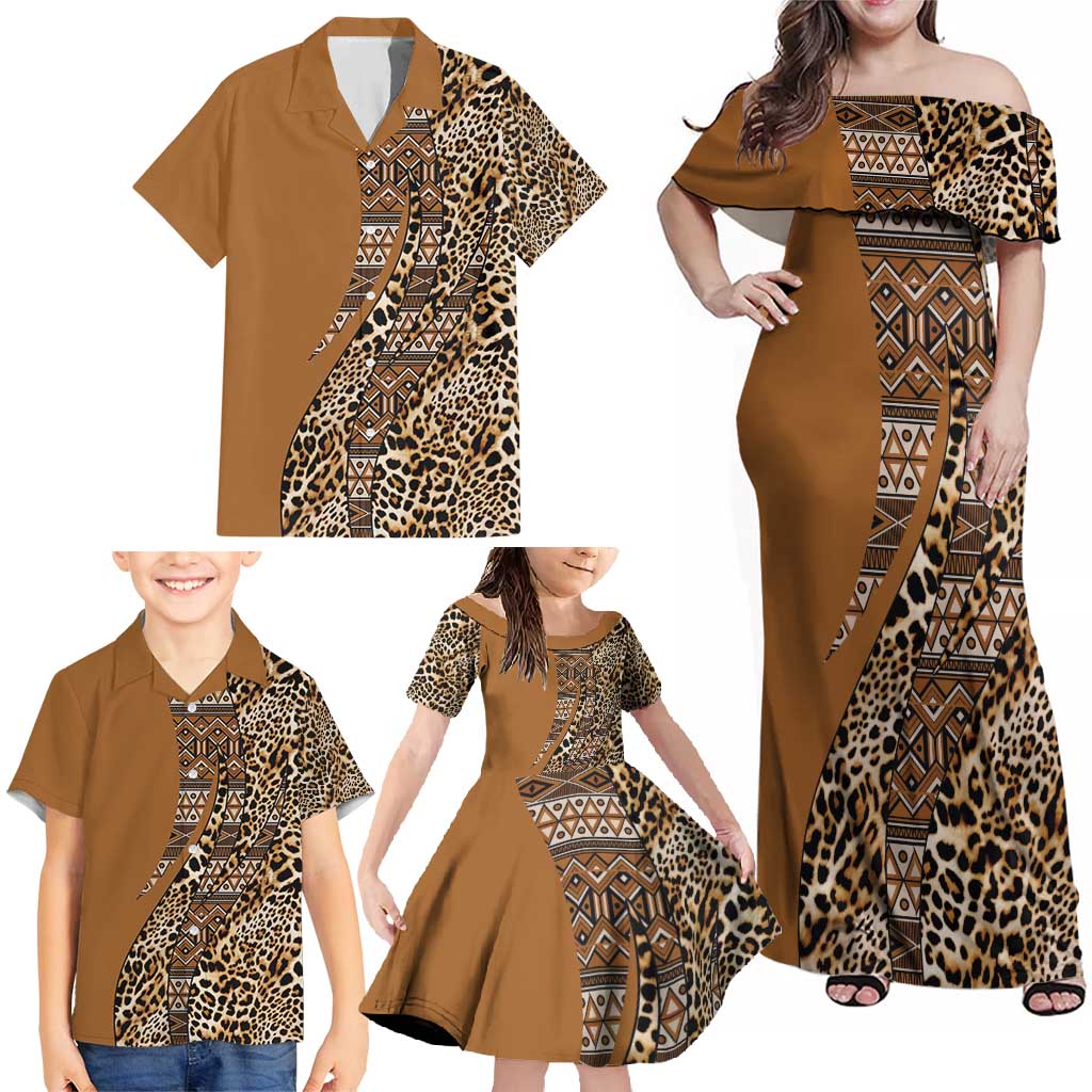 Africa Leopard Mix Native Tribal Pattern Family Matching Off Shoulder Maxi Dress and Hawaiian Shirt LT9 - Wonder Print Shop