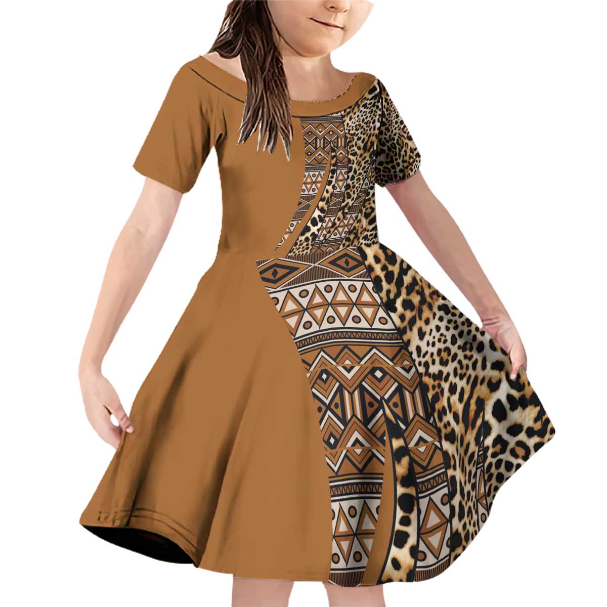 Africa Leopard Mix Native Tribal Pattern Family Matching Off Shoulder Short Dress and Hawaiian Shirt LT9 - Wonder Print Shop