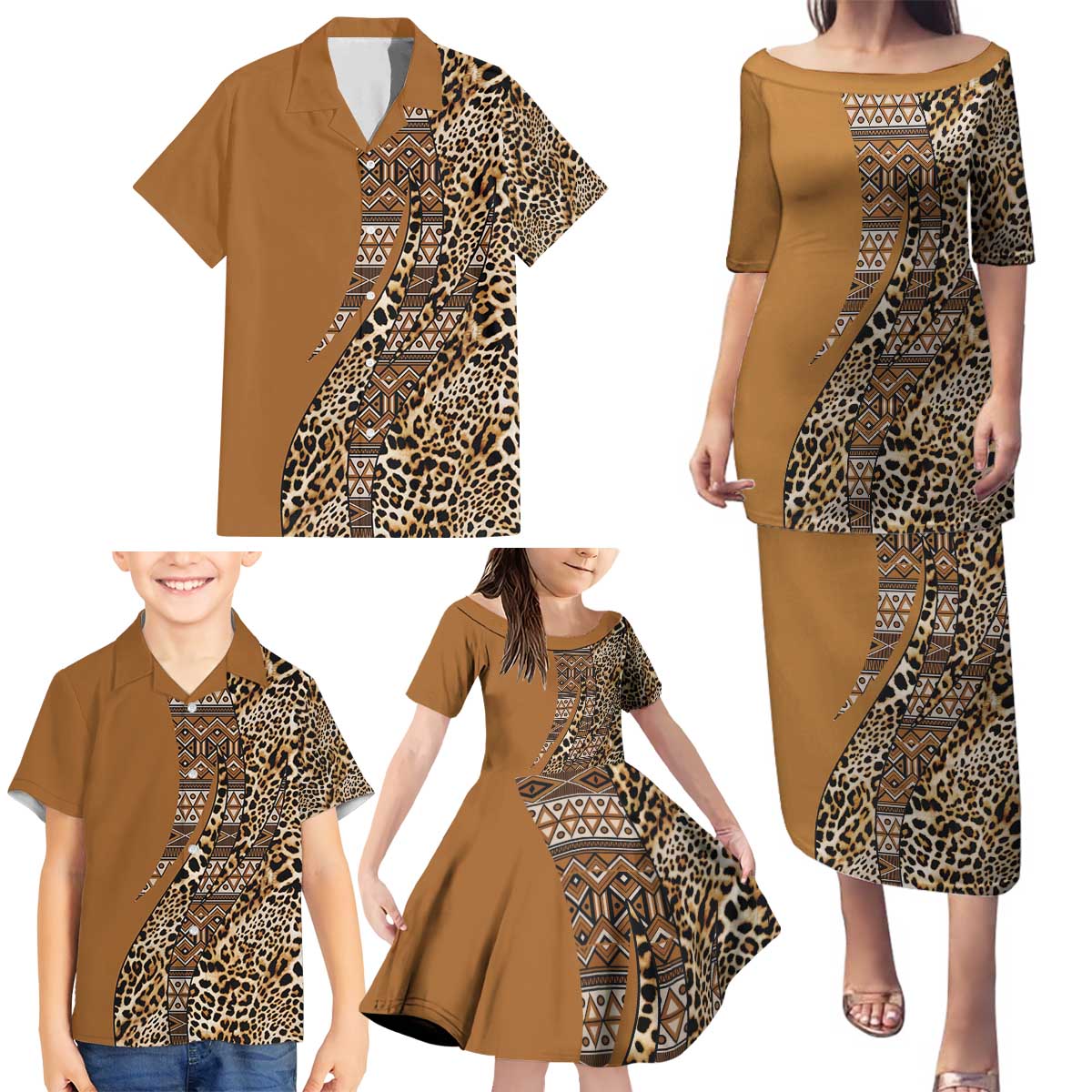 Africa Leopard Mix Native Tribal Pattern Family Matching Puletasi and Hawaiian Shirt - Wonder Print Shop