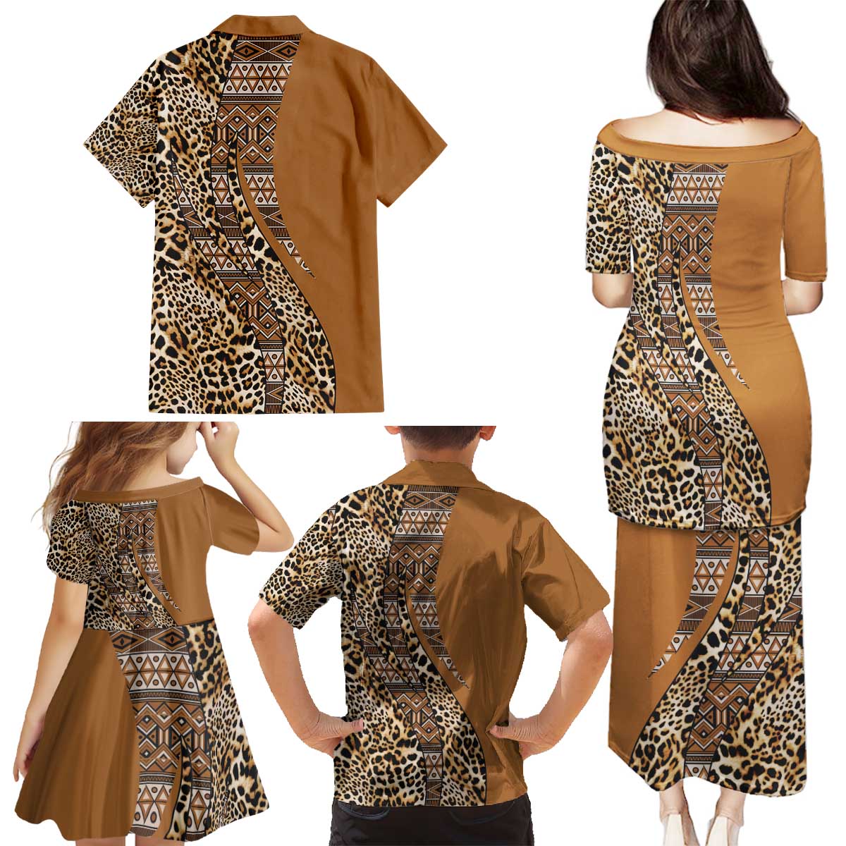 Africa Leopard Mix Native Tribal Pattern Family Matching Puletasi and Hawaiian Shirt - Wonder Print Shop