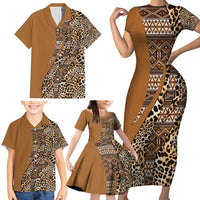 Africa Leopard Mix Native Tribal Pattern Family Matching Short Sleeve Bodycon Dress and Hawaiian Shirt - Wonder Print Shop