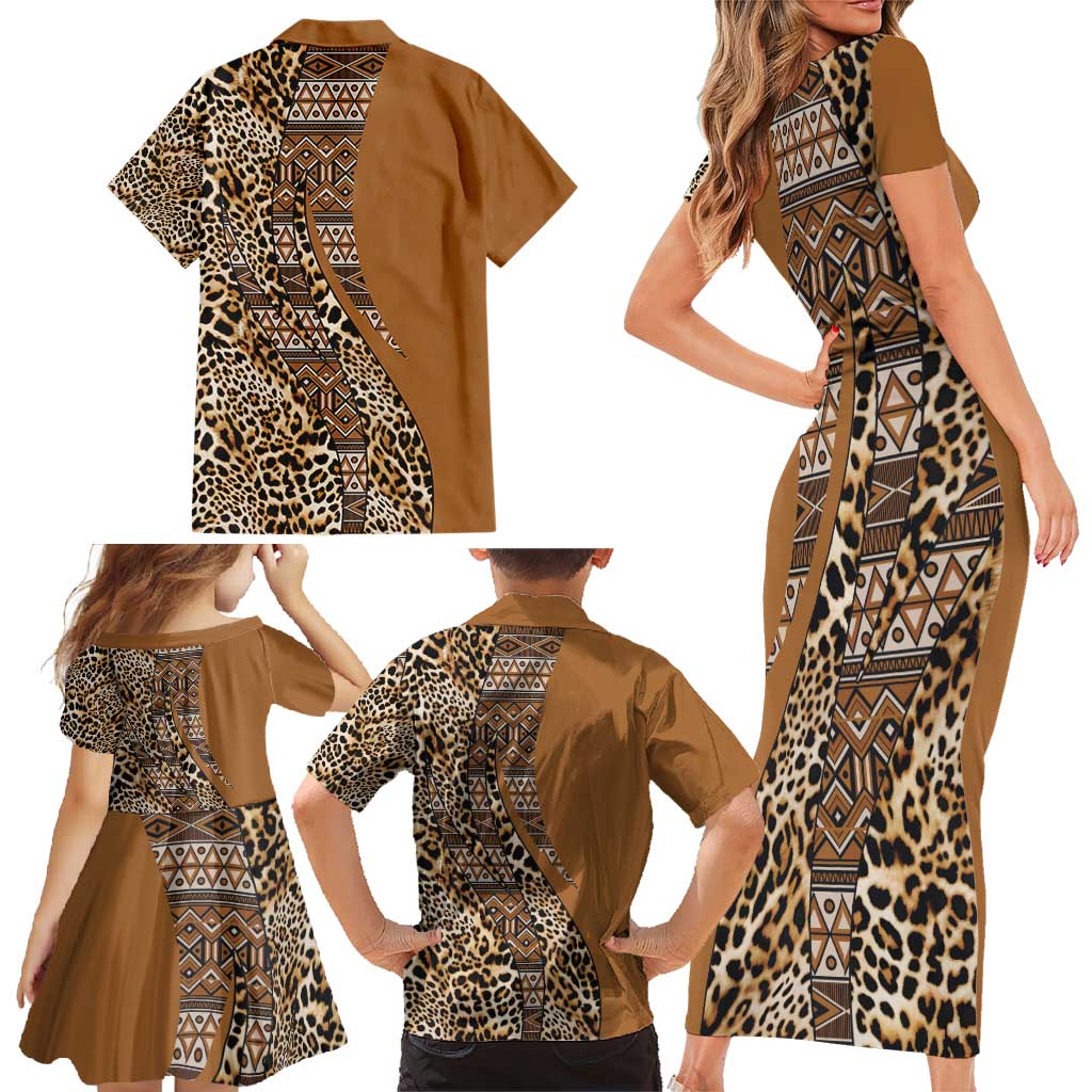 Africa Leopard Mix Native Tribal Pattern Family Matching Short Sleeve Bodycon Dress and Hawaiian Shirt - Wonder Print Shop