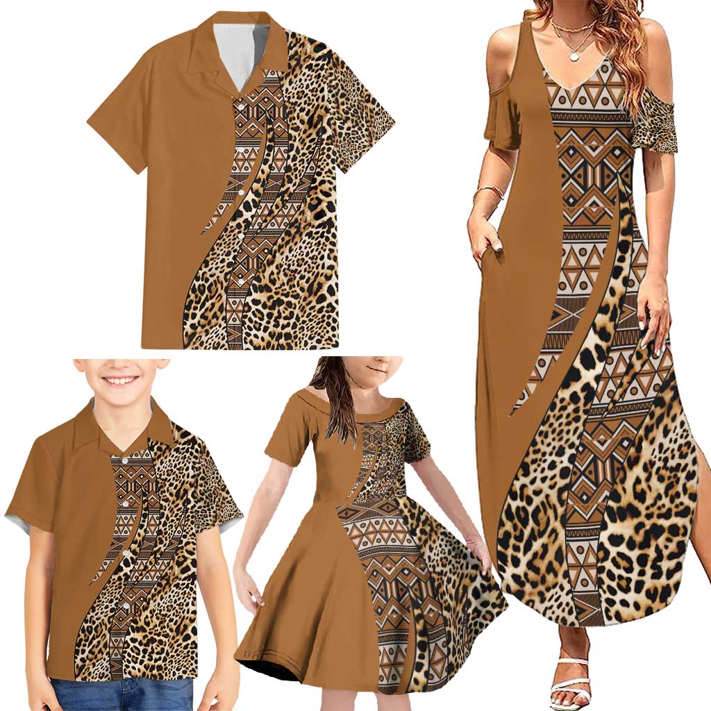 Africa Leopard Mix Native Tribal Pattern Family Matching Summer Maxi Dress and Hawaiian Shirt - Wonder Print Shop