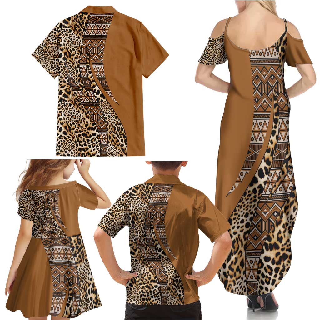 Africa Leopard Mix Native Tribal Pattern Family Matching Summer Maxi Dress and Hawaiian Shirt - Wonder Print Shop