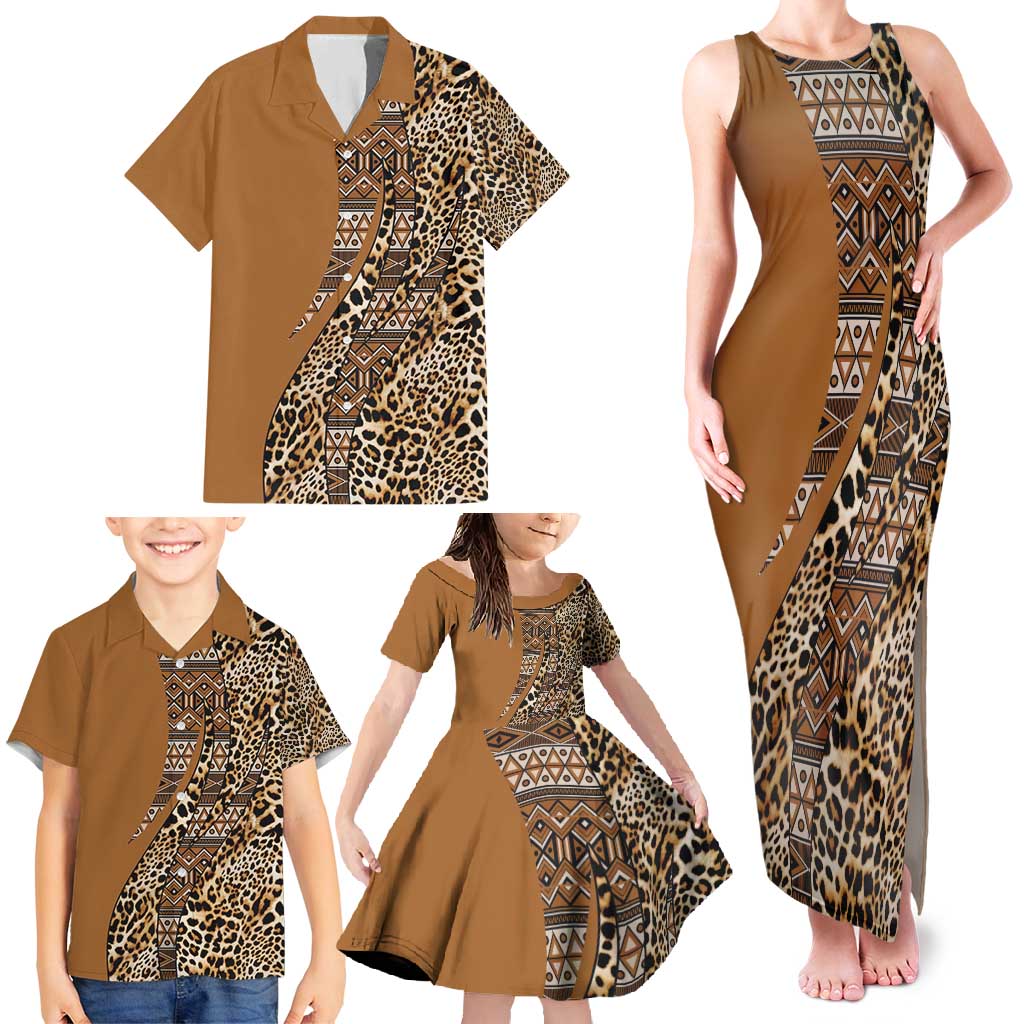 Africa Leopard Mix Native Tribal Pattern Family Matching Tank Maxi Dress and Hawaiian Shirt - Wonder Print Shop
