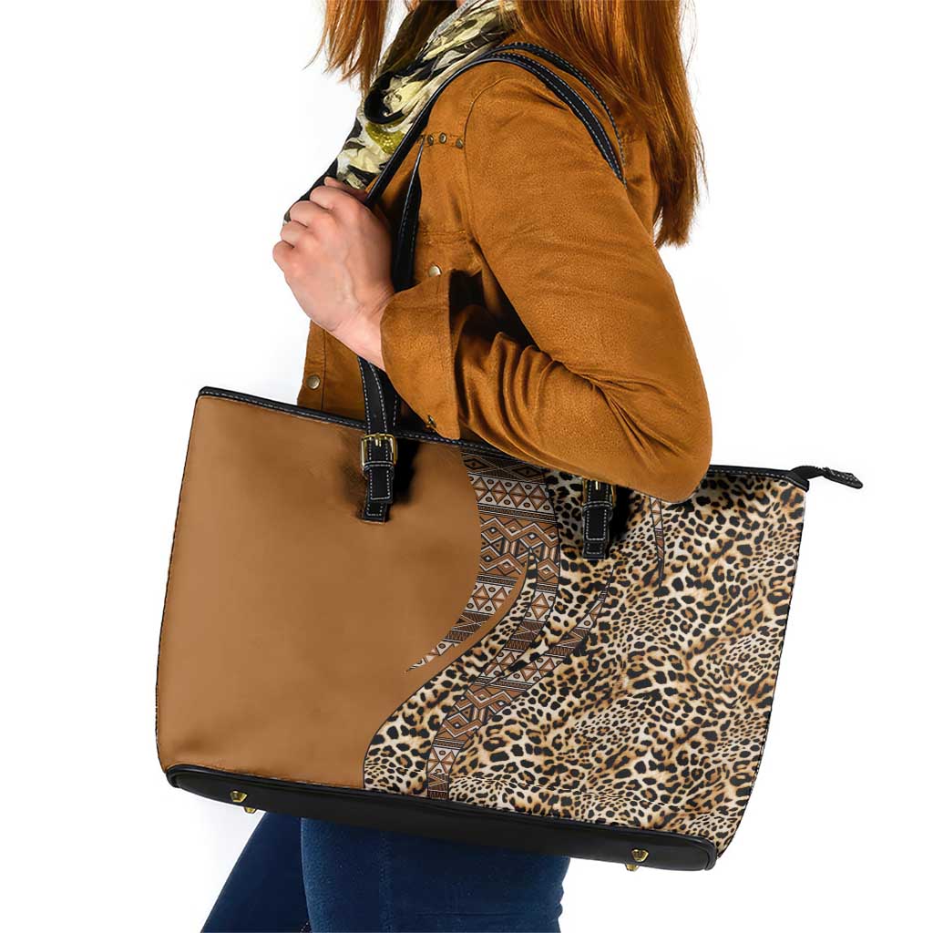 Africa Leopard Mix Native Tribal Pattern Leather Tote Bag - Wonder Print Shop