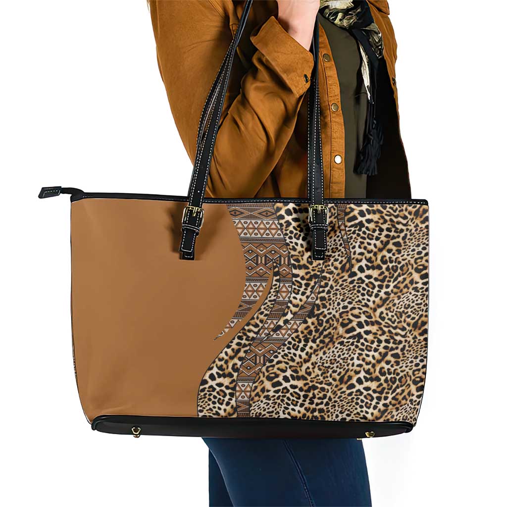 Africa Leopard Mix Native Tribal Pattern Leather Tote Bag - Wonder Print Shop