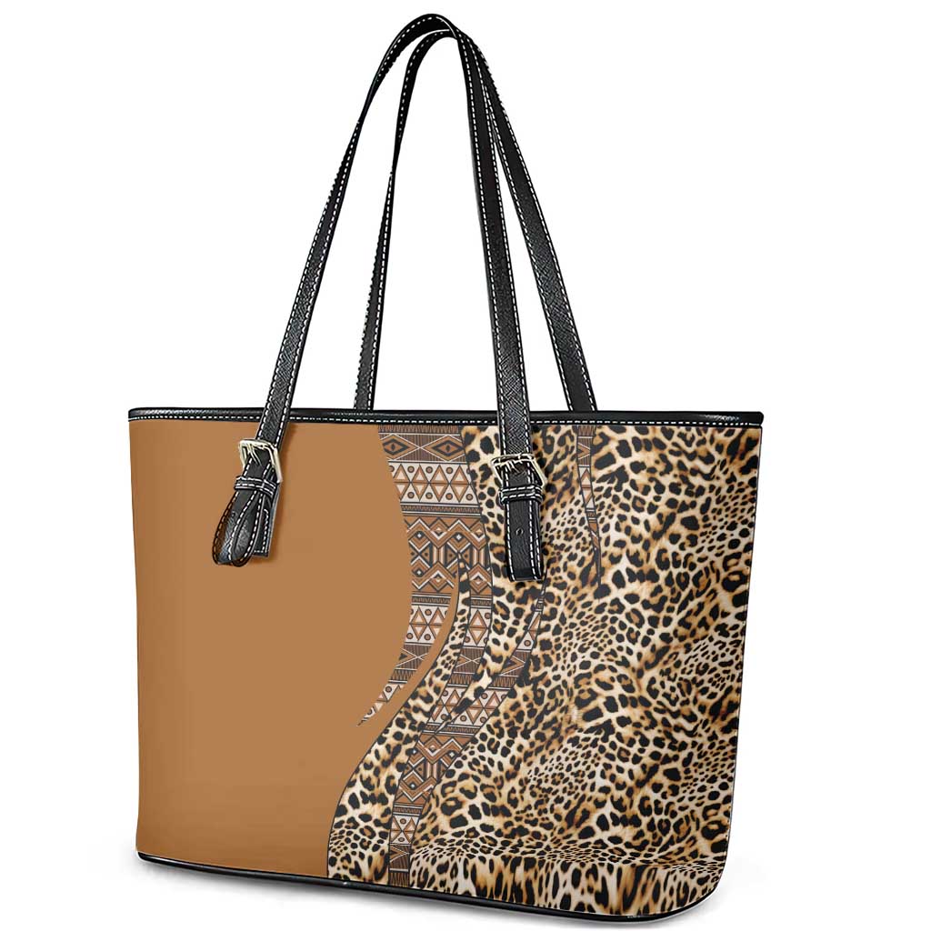 Africa Leopard Mix Native Tribal Pattern Leather Tote Bag - Wonder Print Shop